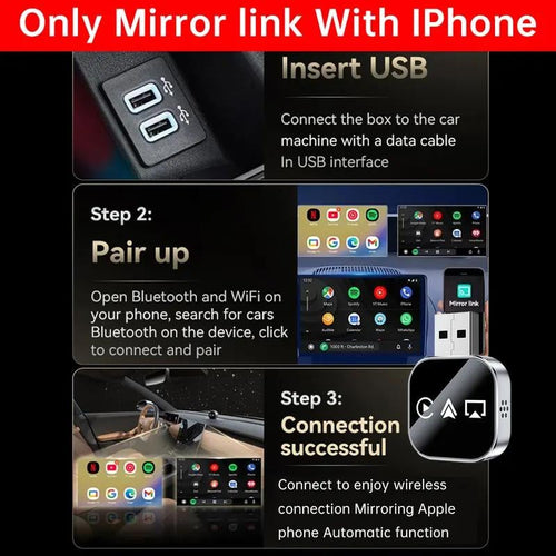 2026 Upgrade 3 in 1 Screen Mirror iOS Phone, wired to wireless Carplay adapter